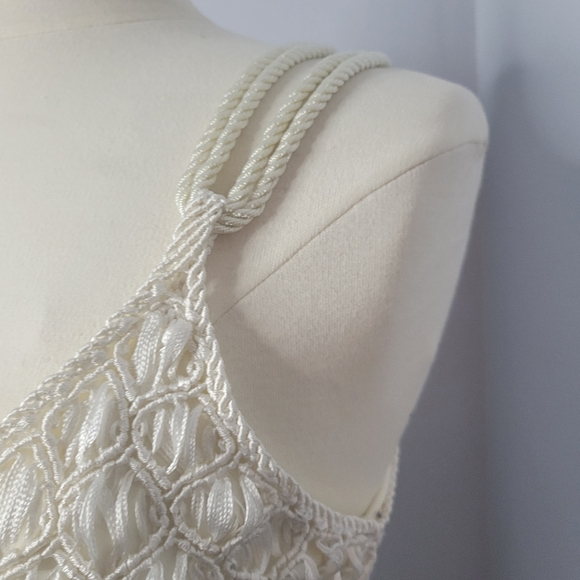 Crochet Maxi Dress Handmade Woven Silk Ivory Large Lined Palma Canaria Wedding - Picture 10 of 15